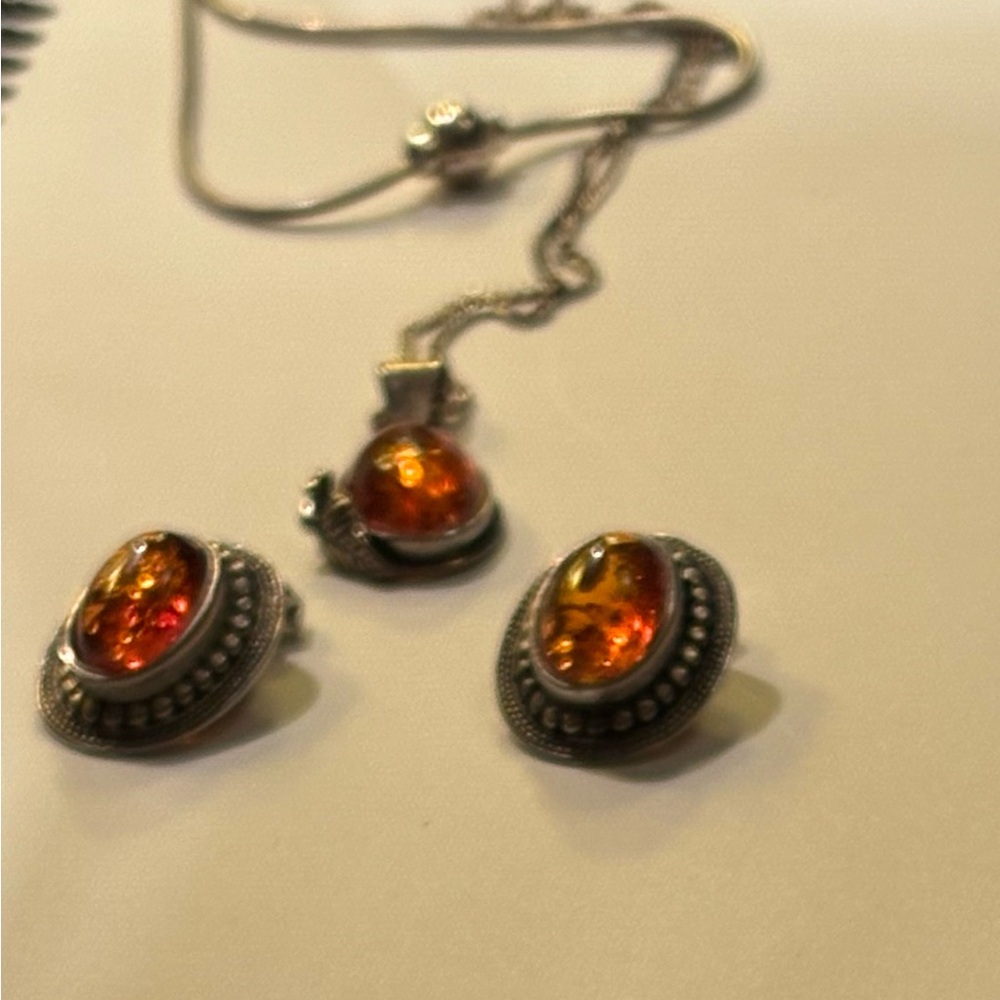 Amber and Sterling Silver Jewelry Set